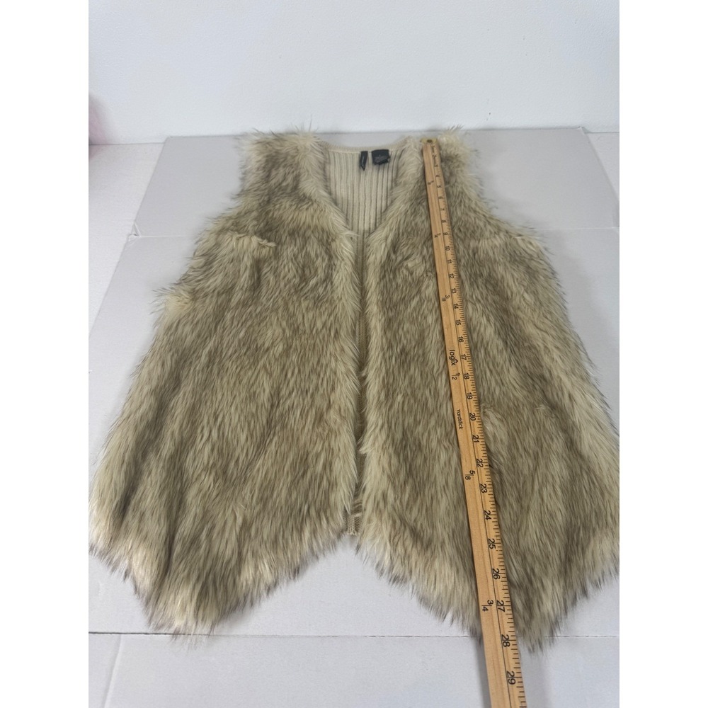 New Directions Women's Beige Knit‎ Faux Fur Trim Open Front Vest Large - Picture 7 of 9